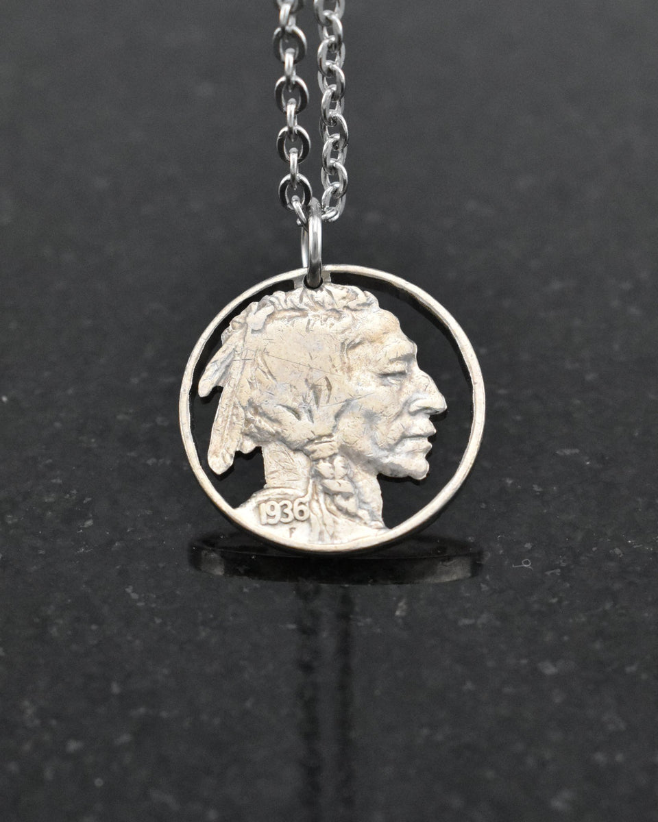 Buffalo head store nickel necklace